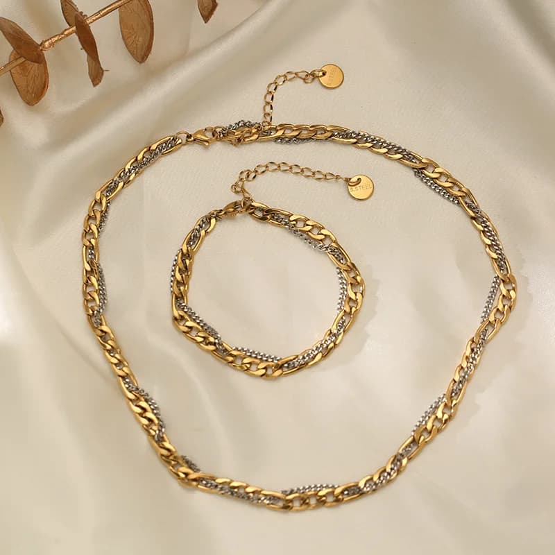 Parure collier et bracelet bicolore