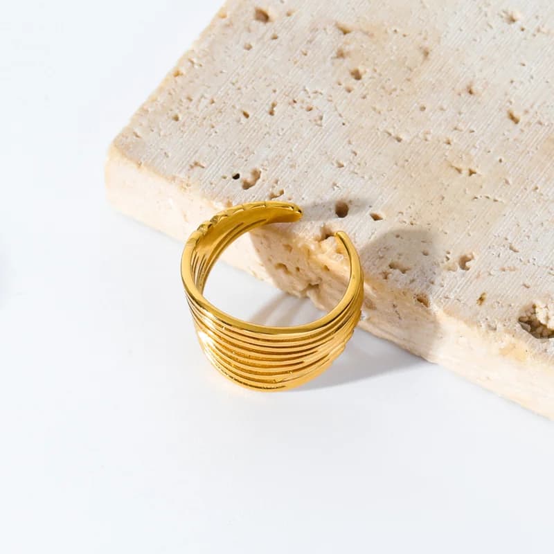 Bague ouverte exagérée réglable en acier inoxydable doré