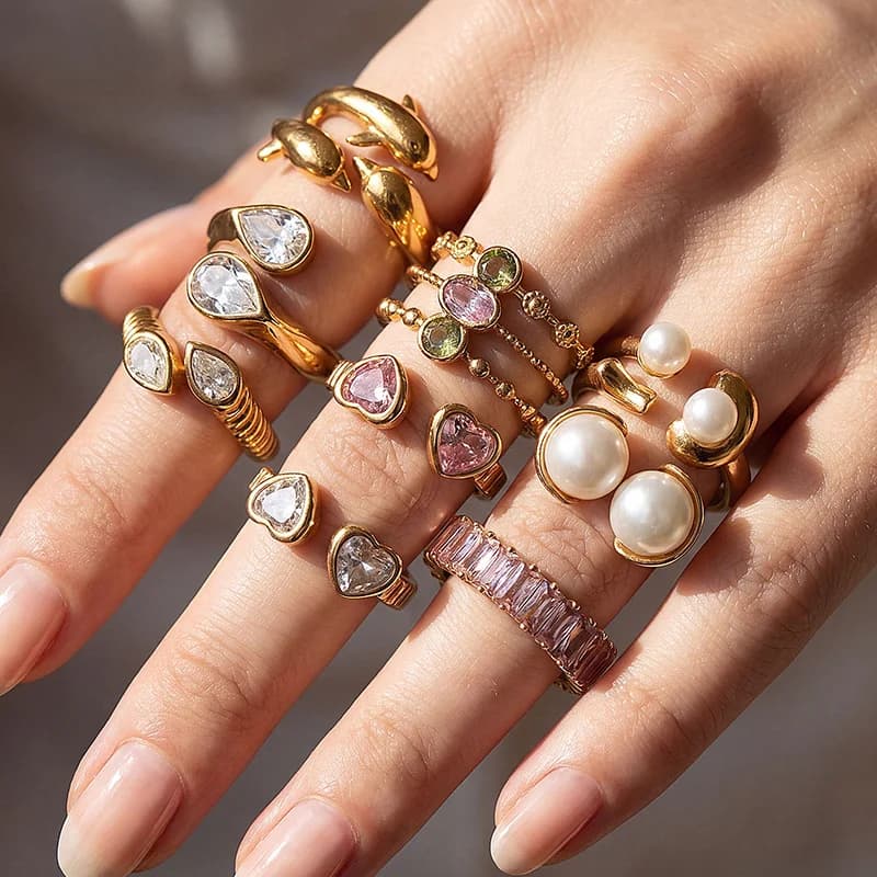Bague Ajustable Cœur Zircon Cubique et Perle