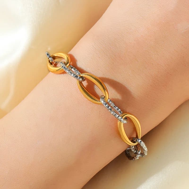 Bracelets joncs chaîne maillons couleur or et argent