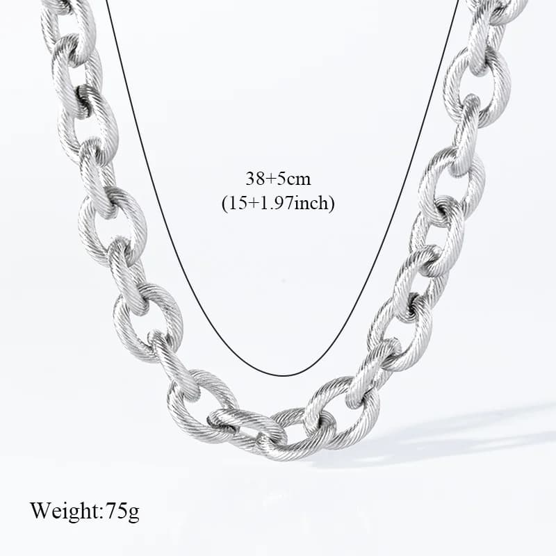 Collier en chaîne épaisse couleur argent acier inoxydable