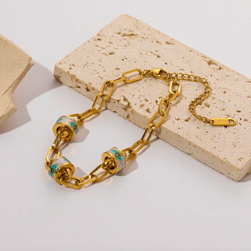 Bracelet chaîne géométrique épaisse, acier inoxydable doré