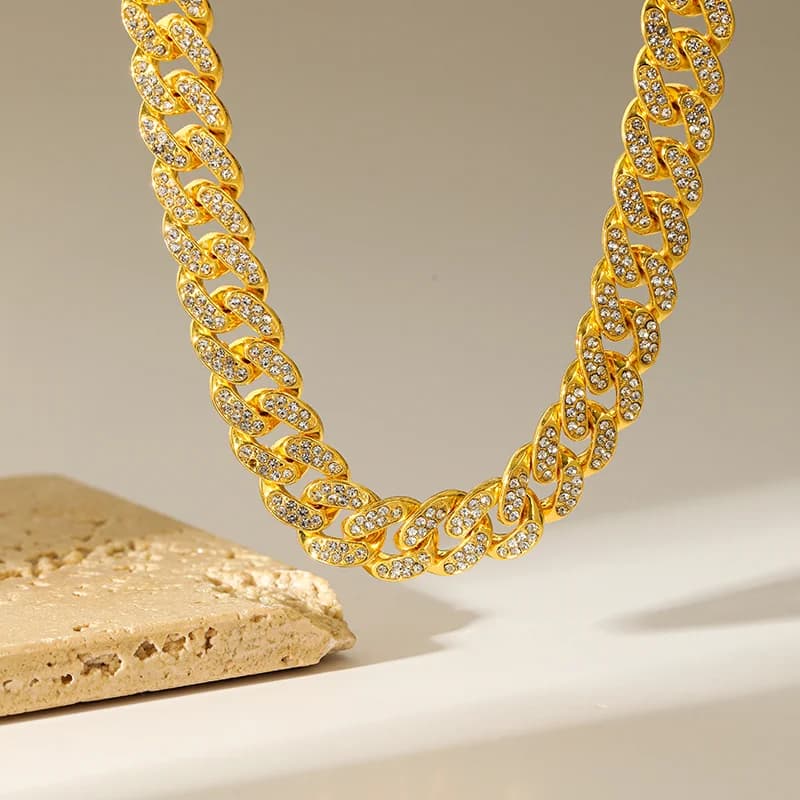 Ensemble Collier et Bracelet Chaîne Cubaine Géométrique