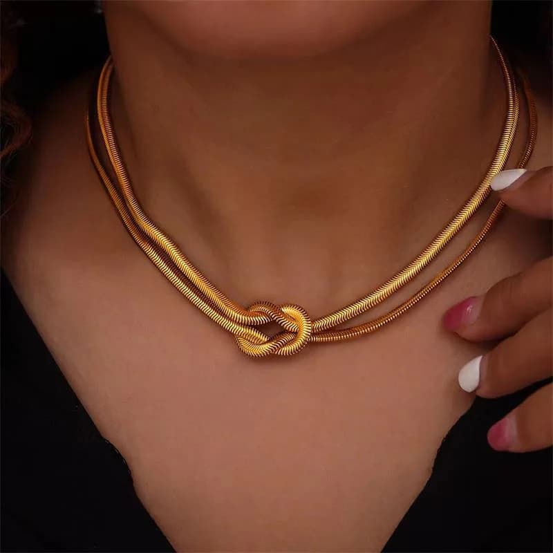 Collier Chaîne Nœud, Plaqué Or 18K