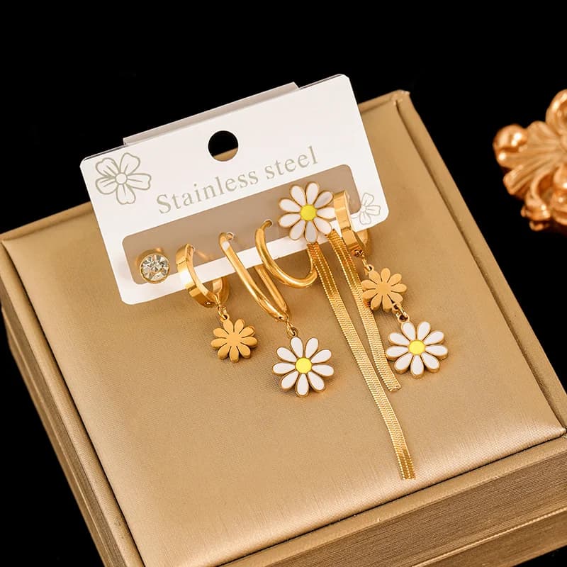 Boucles d'oreilles pendantes longues à double cœur, acier inoxydable 316L