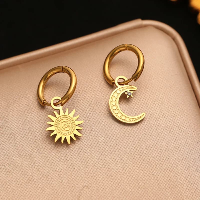 Boucles d'oreilles lune à clous en zircon, acier inoxydable