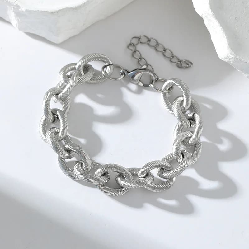 Bracelet Chaîne Épaisse Style Punk, Acier Inoxydable, Argent