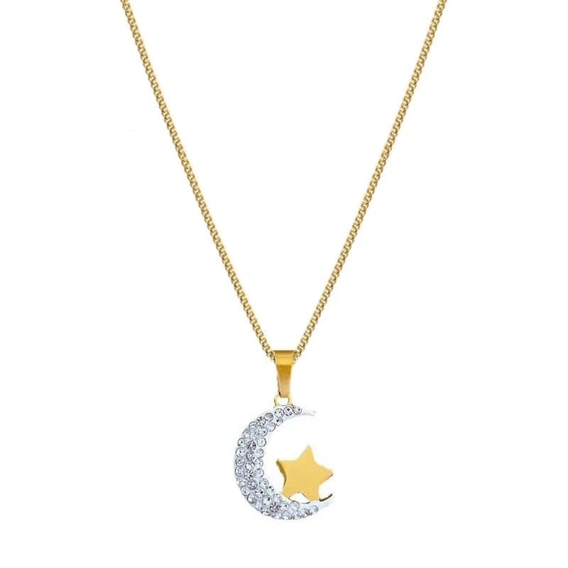 Collier Pendentif Lune Étoile, Acier Inoxydable