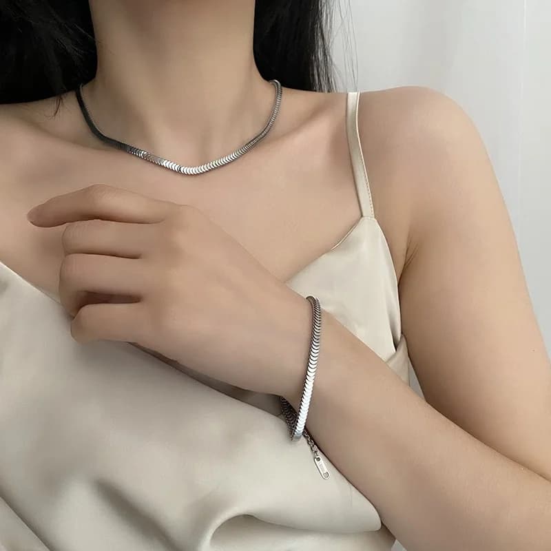 Bracelet chaîne serpent en acier inoxydable argenté