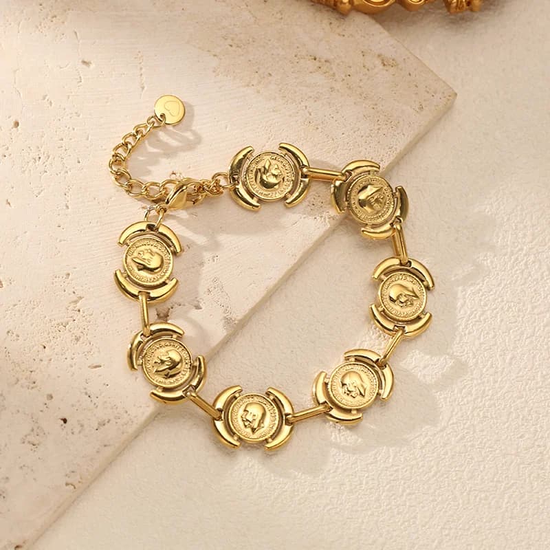Bracelet jonc rond portrait couleur or