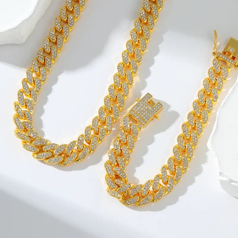 Ensemble Collier et Bracelet Chaîne Cubaine Épaisse, Argent