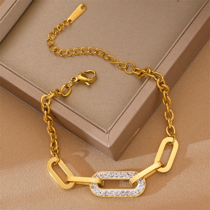 Bracelet chevron perles et fleurs, plaqué or 18K