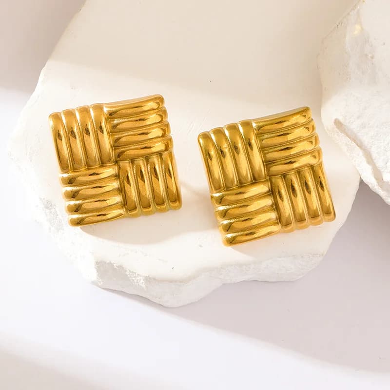 Boucles d'oreilles clou géométriques, acier inoxydable couleur or
