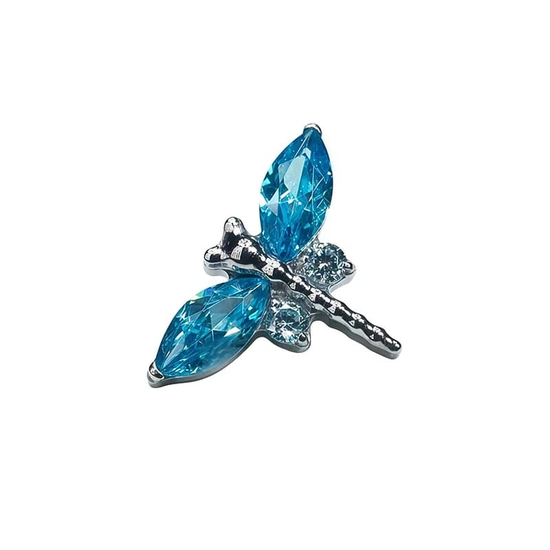 Boucle d'oreille clou dos plat libellule zircone titane