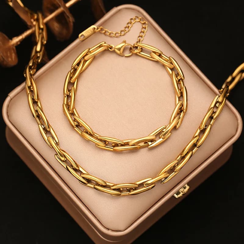 Ensemble collier et bracelet chaîne épaisse dorée