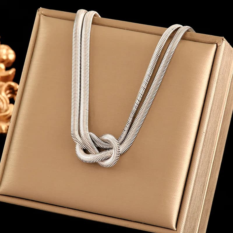 Collier Chaîne Nœud, Plaqué Or 18K