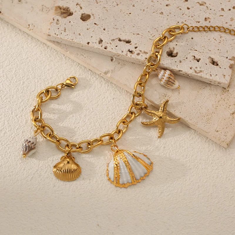 Bracelet plage coquillage étoile de mer en acier inoxydable 316L