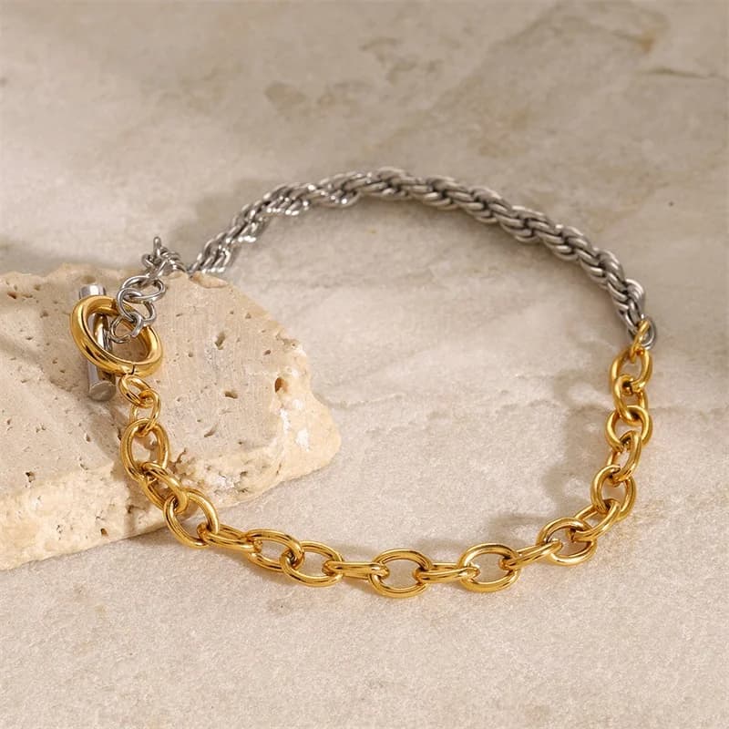 Parure Collier et Bracelet Chaîne, Or et Argent
