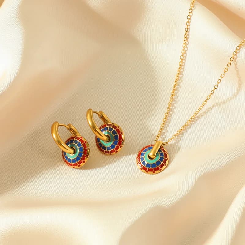 Parure collier et boucles d'oreilles fleurs vintage