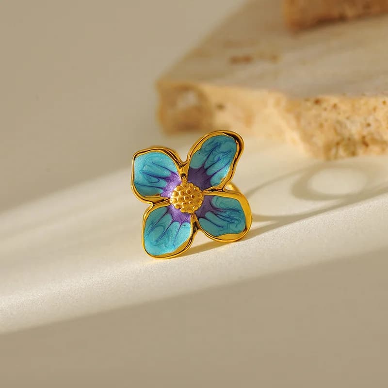 Bague ajustable ouverte en nacre, acier inoxydable