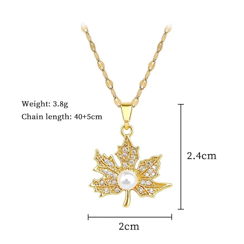 Collier pendentif feuille d'érable en perles plaqué or