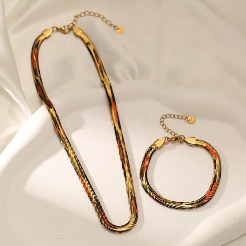 Set collier et bracelet chaîne plate serpent