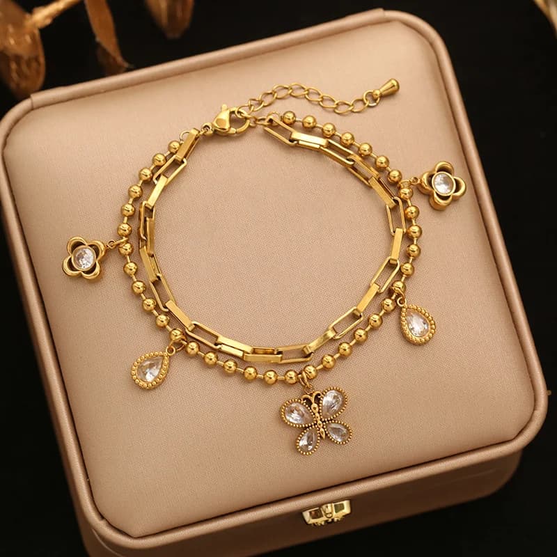 Bracelet Charm Fleurs et Étoiles avec Perles