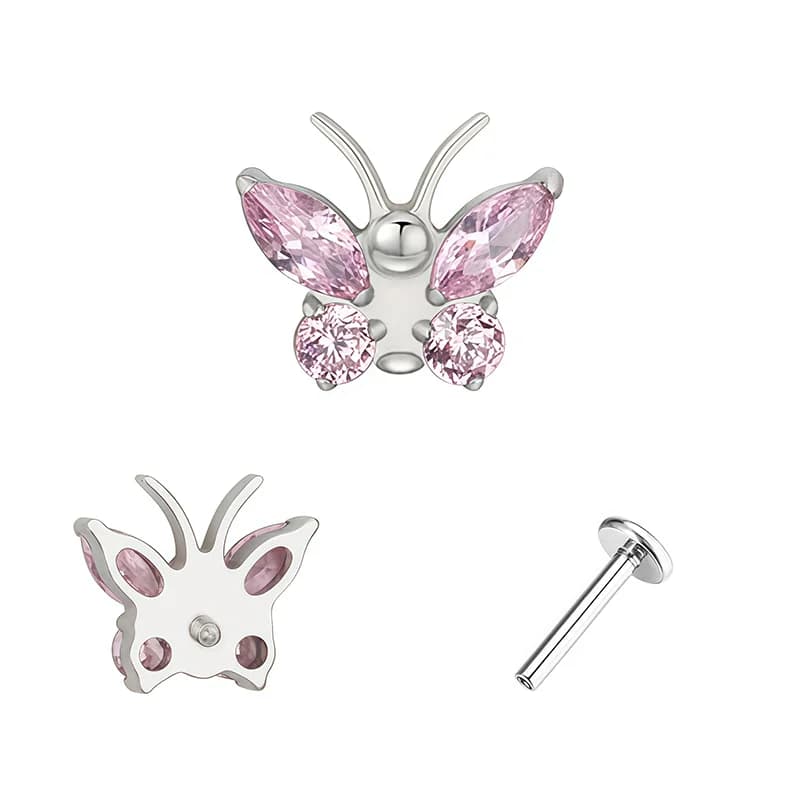 Piercing corporel papillon spiralé titane zircon