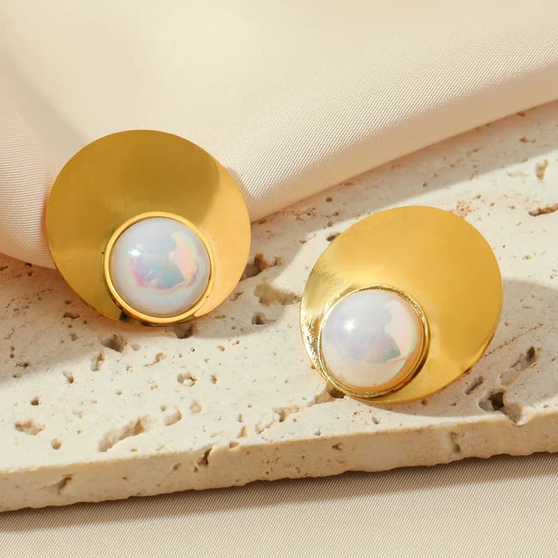 Boucles d'Oreilles Puces Perles Dorées