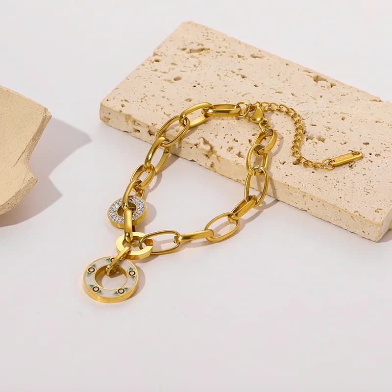 Bracelet chaîne géométrique épaisse, acier inoxydable doré